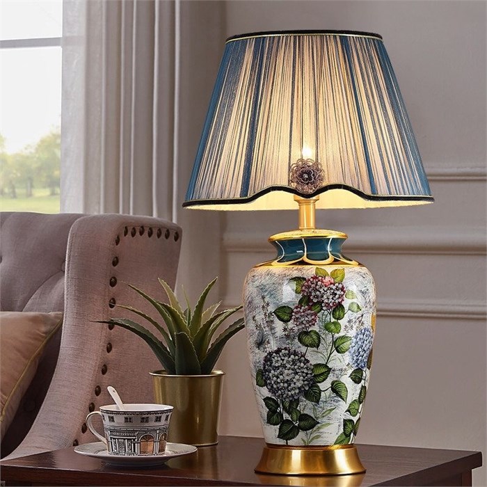 Дизайнерская керамическая настольная лампа Hortensia Blue 10231 - Onlainsale HOME