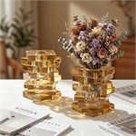 Хрустальная геометрическая ваза-подсвечник Amber Cubes (Янтарный Кристалл) 10056 - Onlainsale HOME
